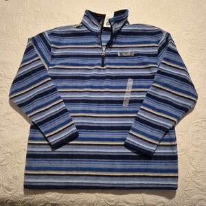 Gap boys XL blue tan white striped 1/4 zip light fleece shirt NEW